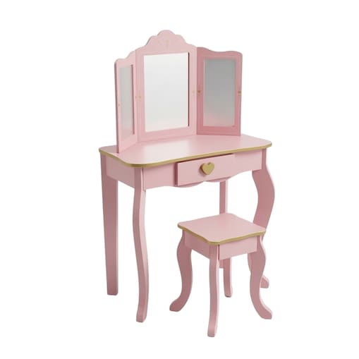 Toaletka dziecięca REIA, z lustrem i krzesełkiem w zestawie, róż