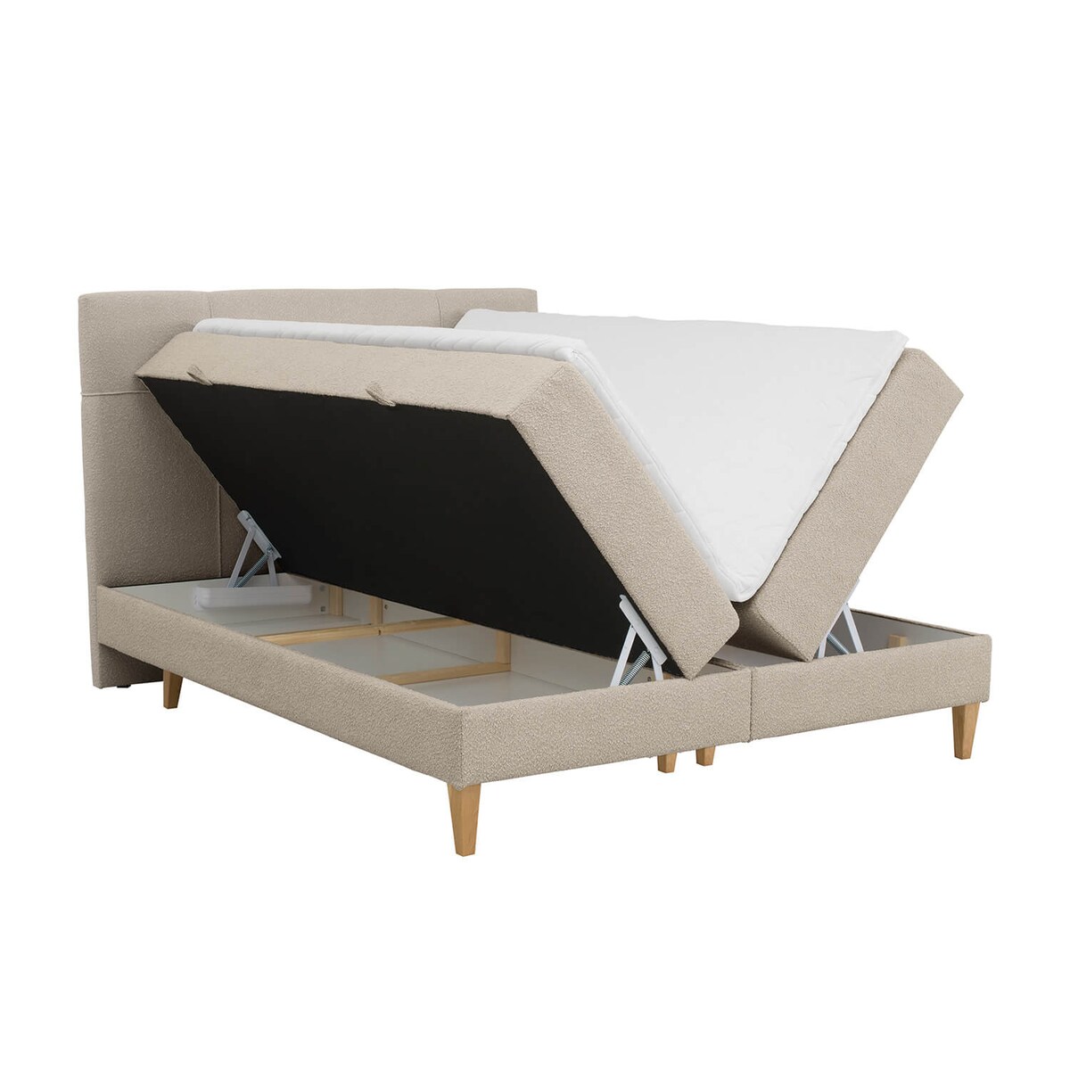 Łóżko kontynentalne EVERTON 200x200 z pojemnikiem, Beż, tkanina Baloo 2075