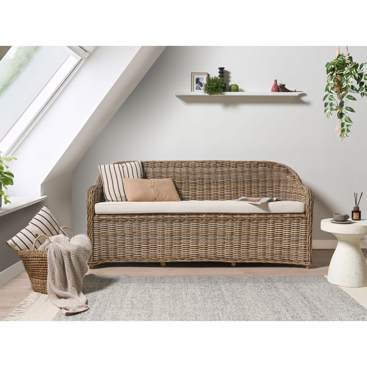 Ławka ogrodowa z poduchą SUSUA 189 cm Rattan Naturalny