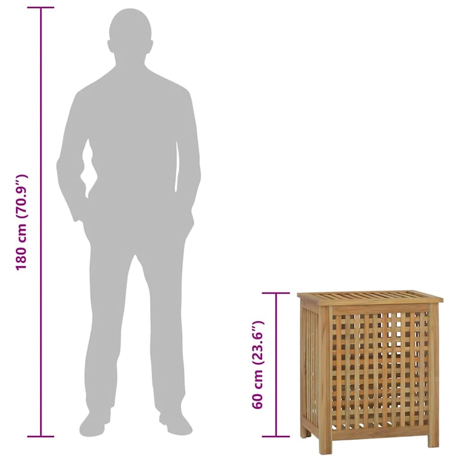 vidaXL Kosz na pranie, 50x35x60 cm, lite drewno tekowe