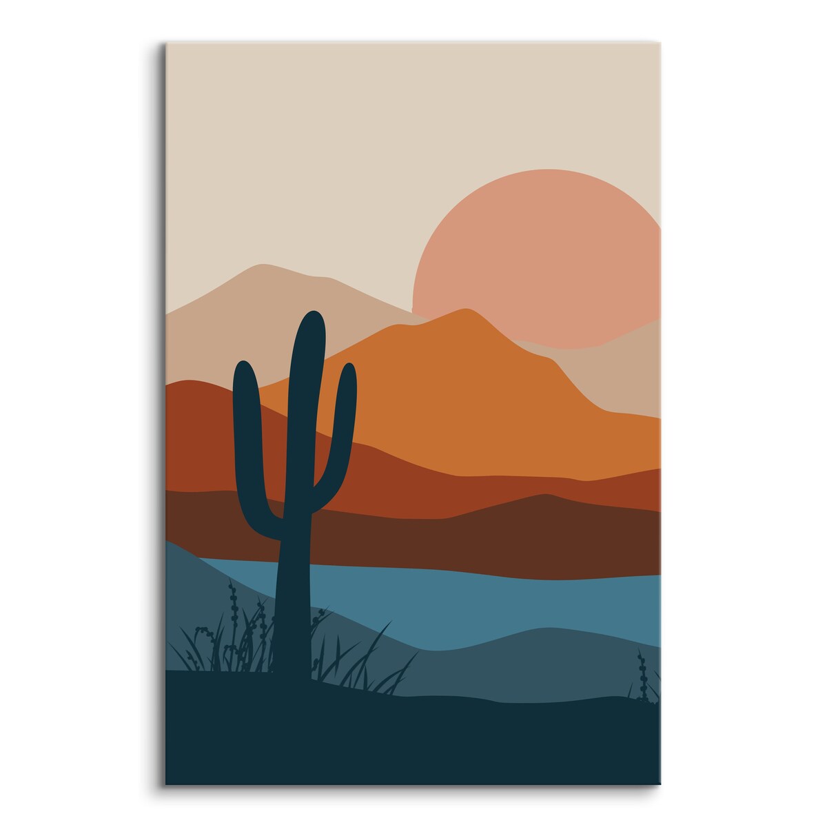 DUŻY OBRAZ DO SALONU AKWARELE PUSTYNIA GÓRY ZACHÓD KAKTUSY 80x120cm