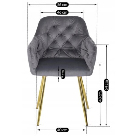Krzesło Glamour Welurowe Jadalnia Złote Nogi Salon Do Toaletki Szare RAYA