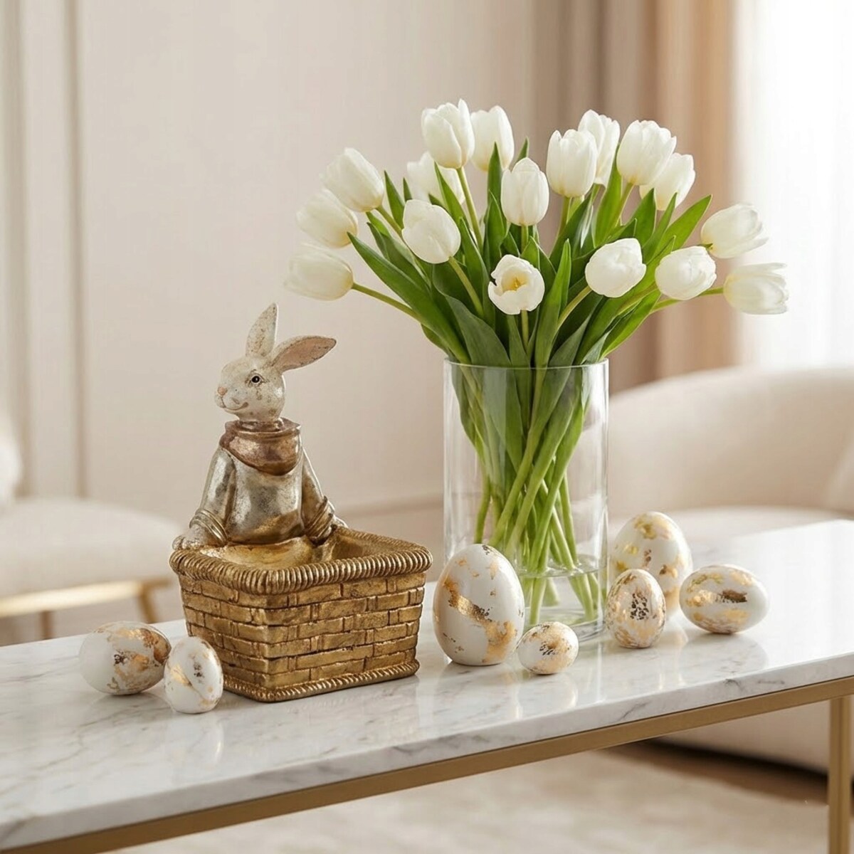 ZAJĄC WIELKANOCNY ZŁOTY POJEMNIK NA KLUCZE DROBIAZGI FIGURKA ZAJĄCZEK 22cm