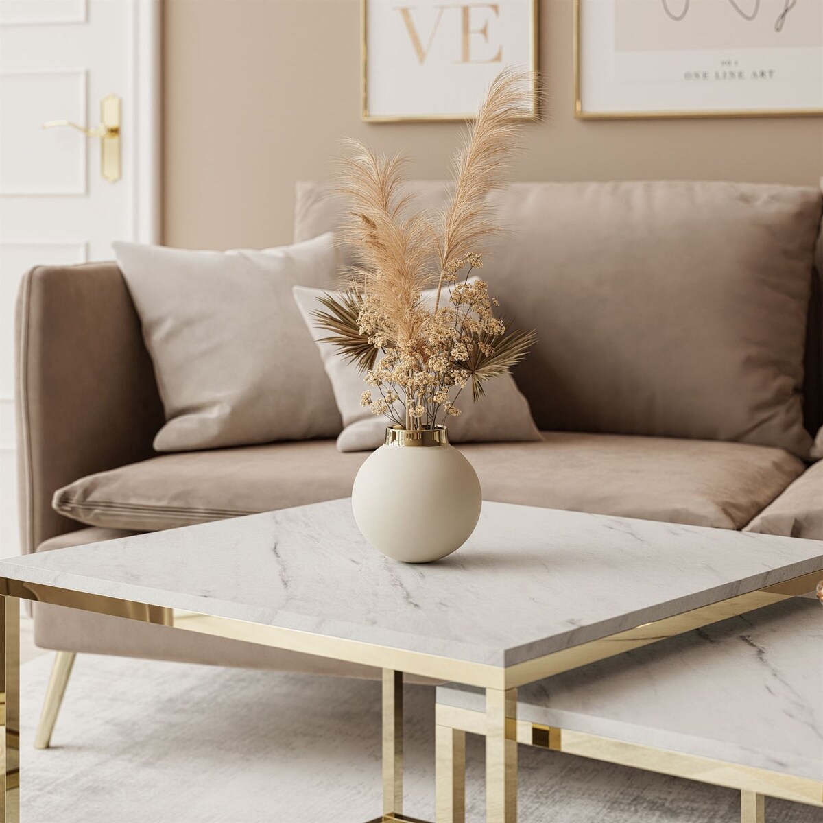 Stolik kawowy 2w1 YOSHI złoty chrom marmur levanto