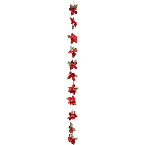 Girlanda w czerwone kwiaty świąteczne, 180 cm, poliester