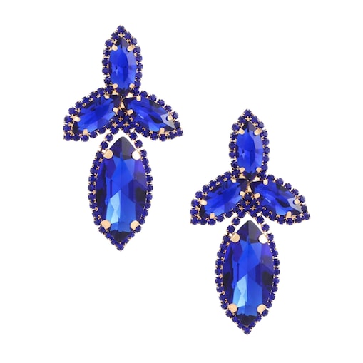 Złote kolczyki niebieskie duże sztyft damskie piękne eleganckie blask