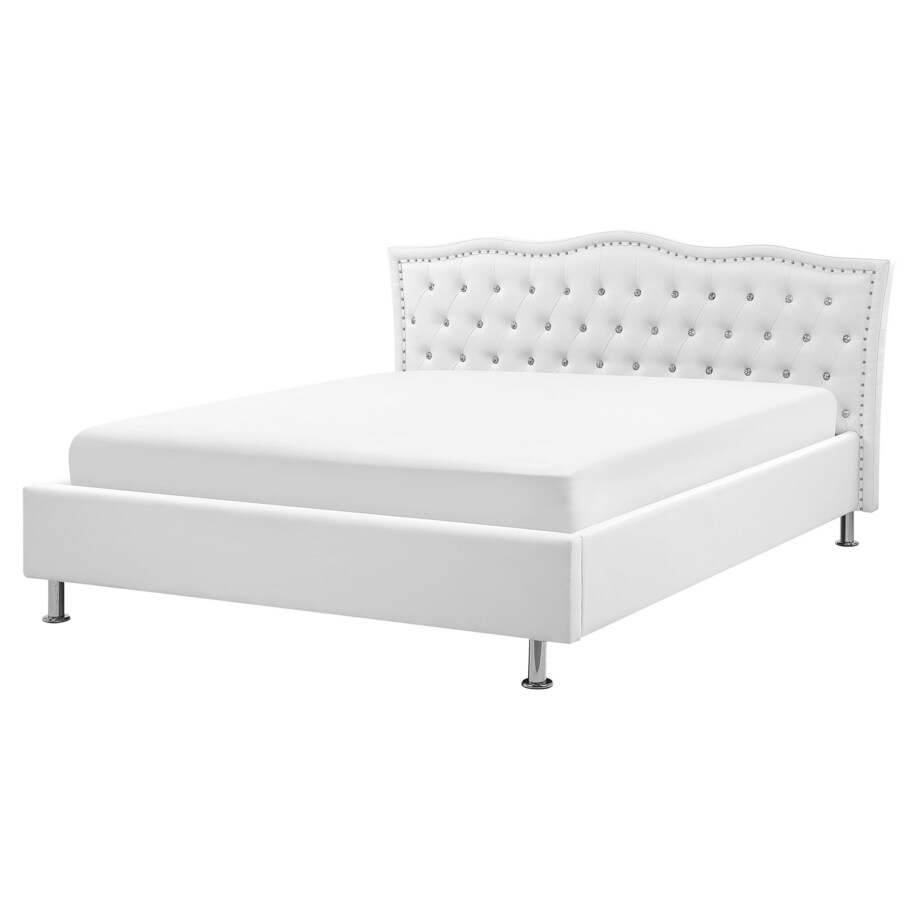 Łóżko z pojemnikiem ekoskóra 160 x 200 cm białe METZ