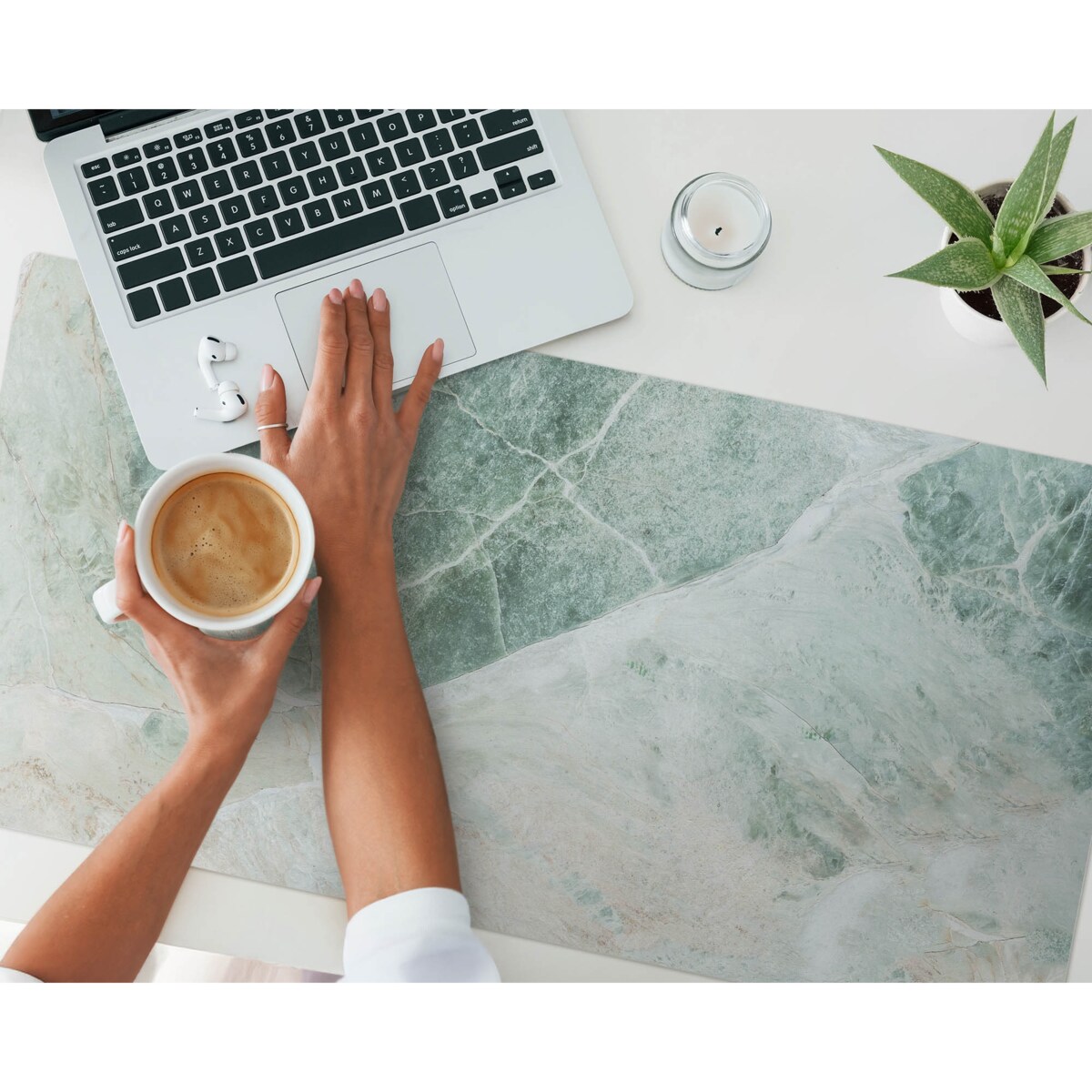 Zielona mata na biurko Marmurowy wzór natury, 100x50 cm
