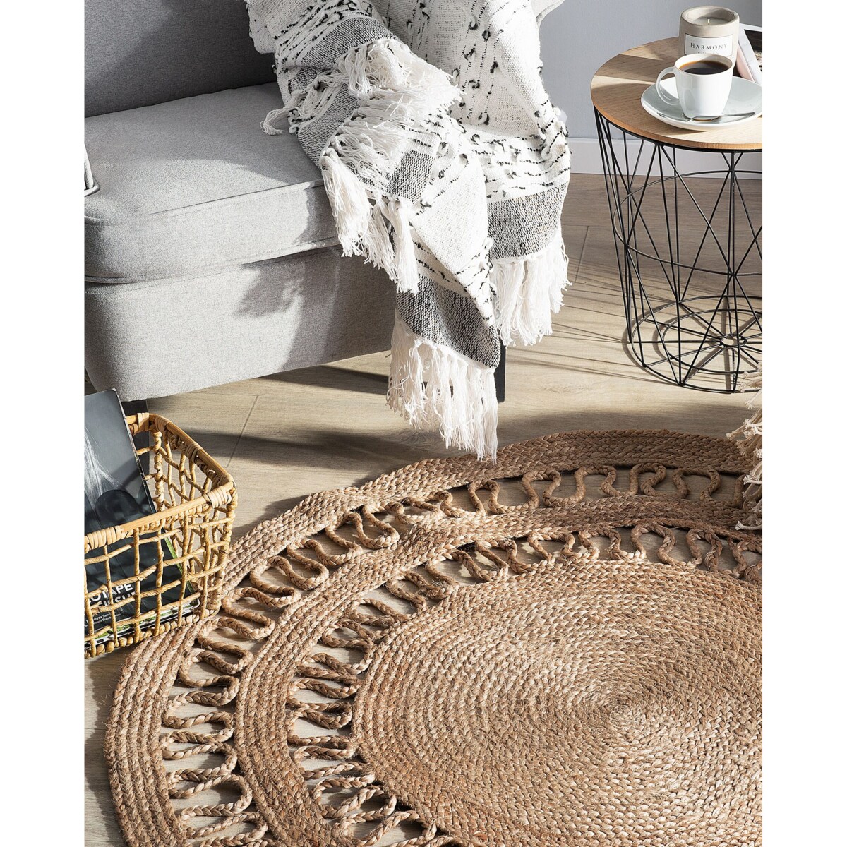 Dywan okrągły z juty ø 120 cm beżowy DIKILI