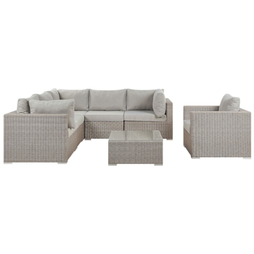 Zestaw ogrodowy ze stolikiem dla 6 osób CONTARE Prawostronny Modułowy Technorattan Beżowoszary