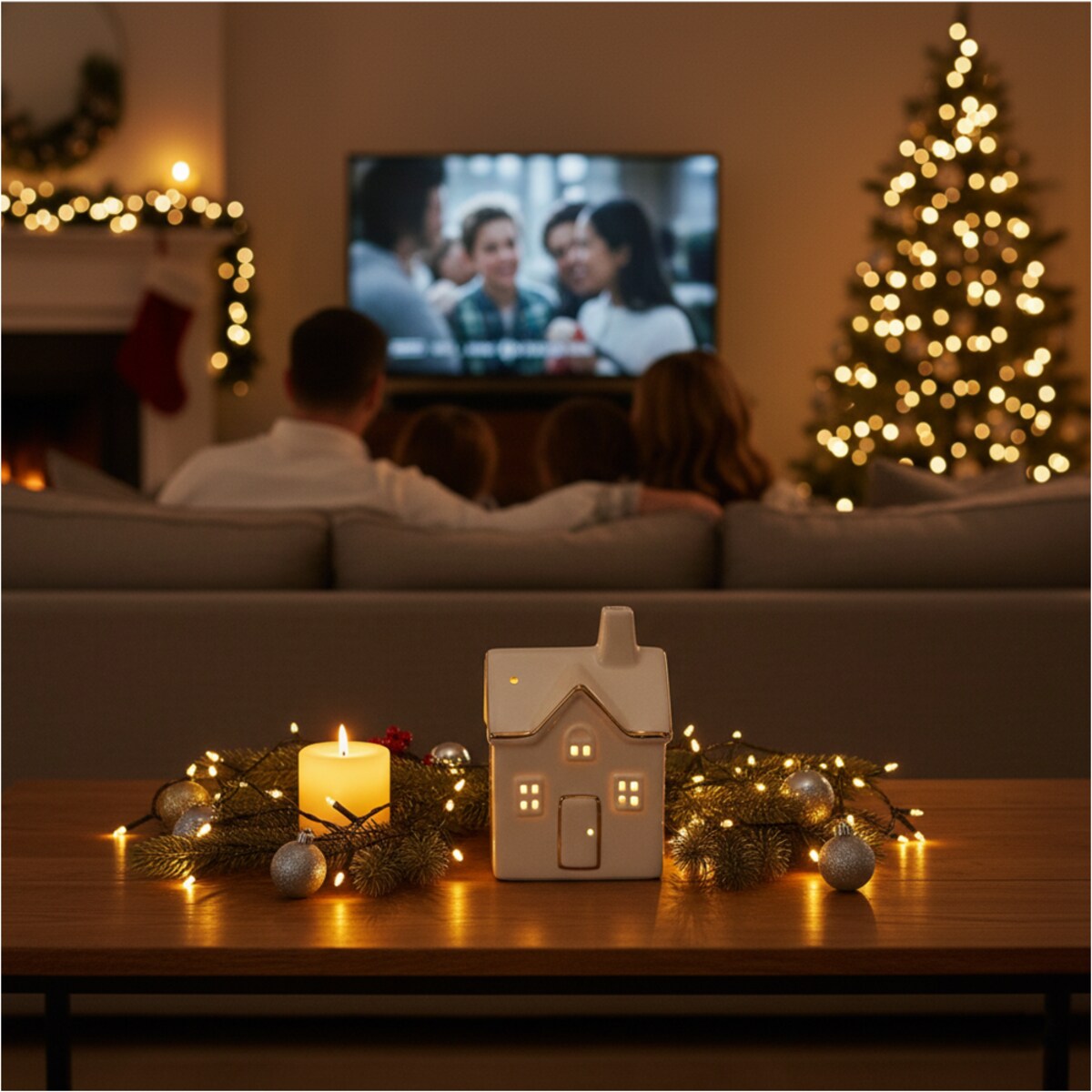 Domek Porcelanowy Ozdoba Na Parapet 12,5 Cm Świąteczna Led Na Baterie Boże Narodzenie
