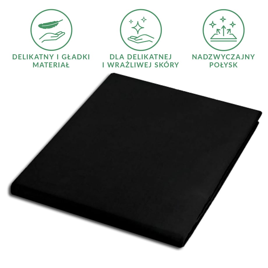 Prześcieradło satynowe bez gumki 200x220 kolor Czarny