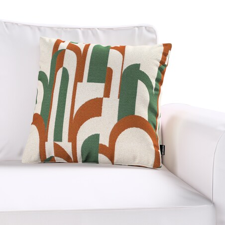 Poszewka Wera na poduszkę 45x45 zielono-czerwony wzory na kremowym tle