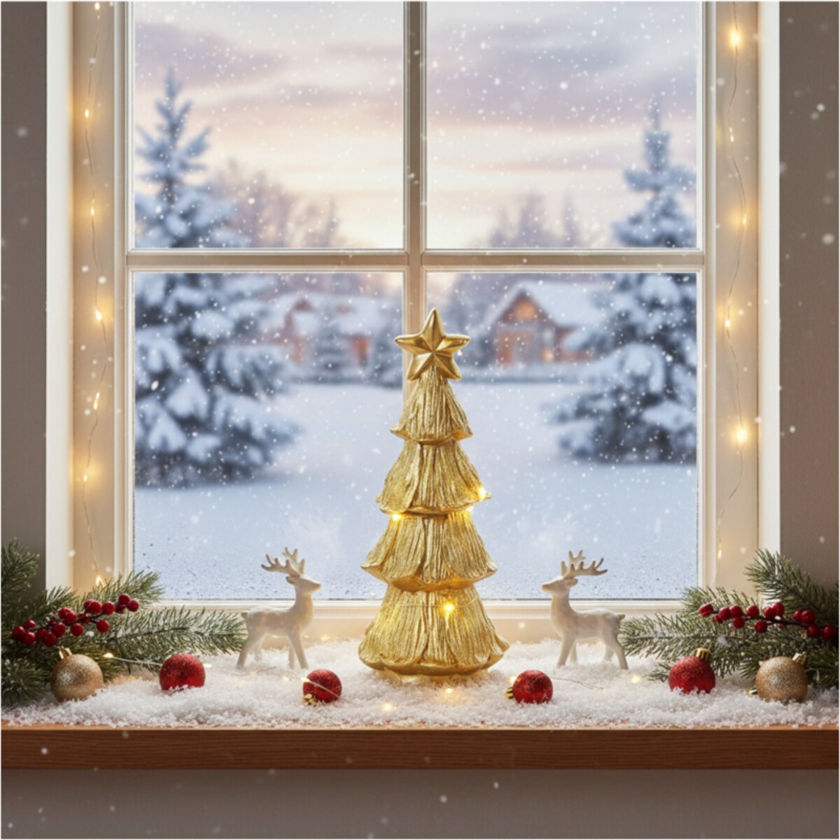 Choinka Led Złota Świecąca Figurka 15,5 Cm Ozdobna Dekoracja Świąteczna Na Baterie