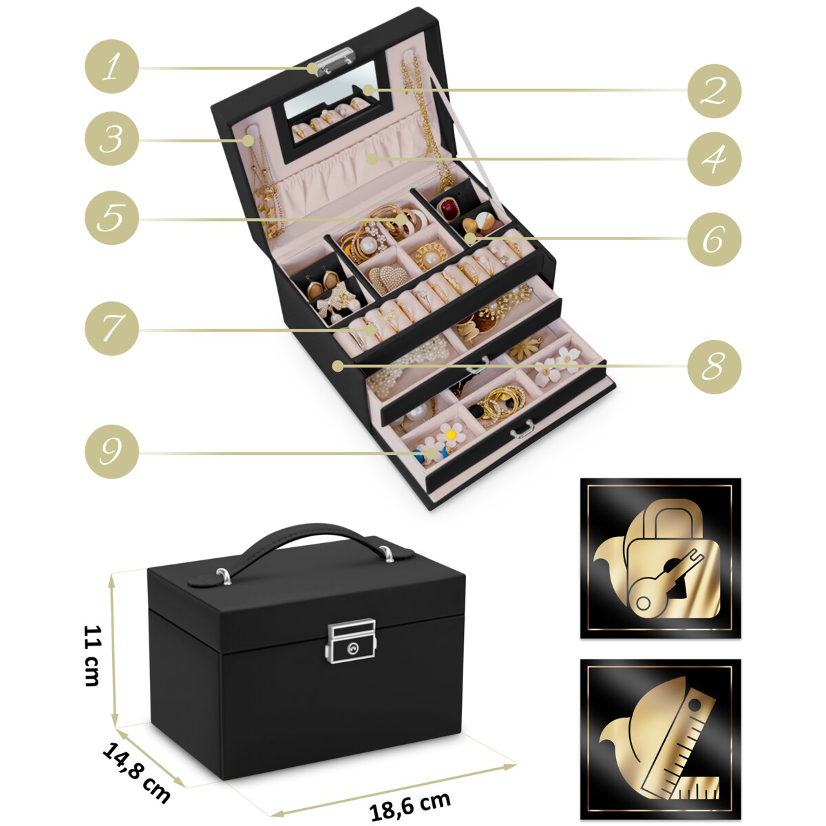 Pudełko szkatułka na biżuterię czarne Massido