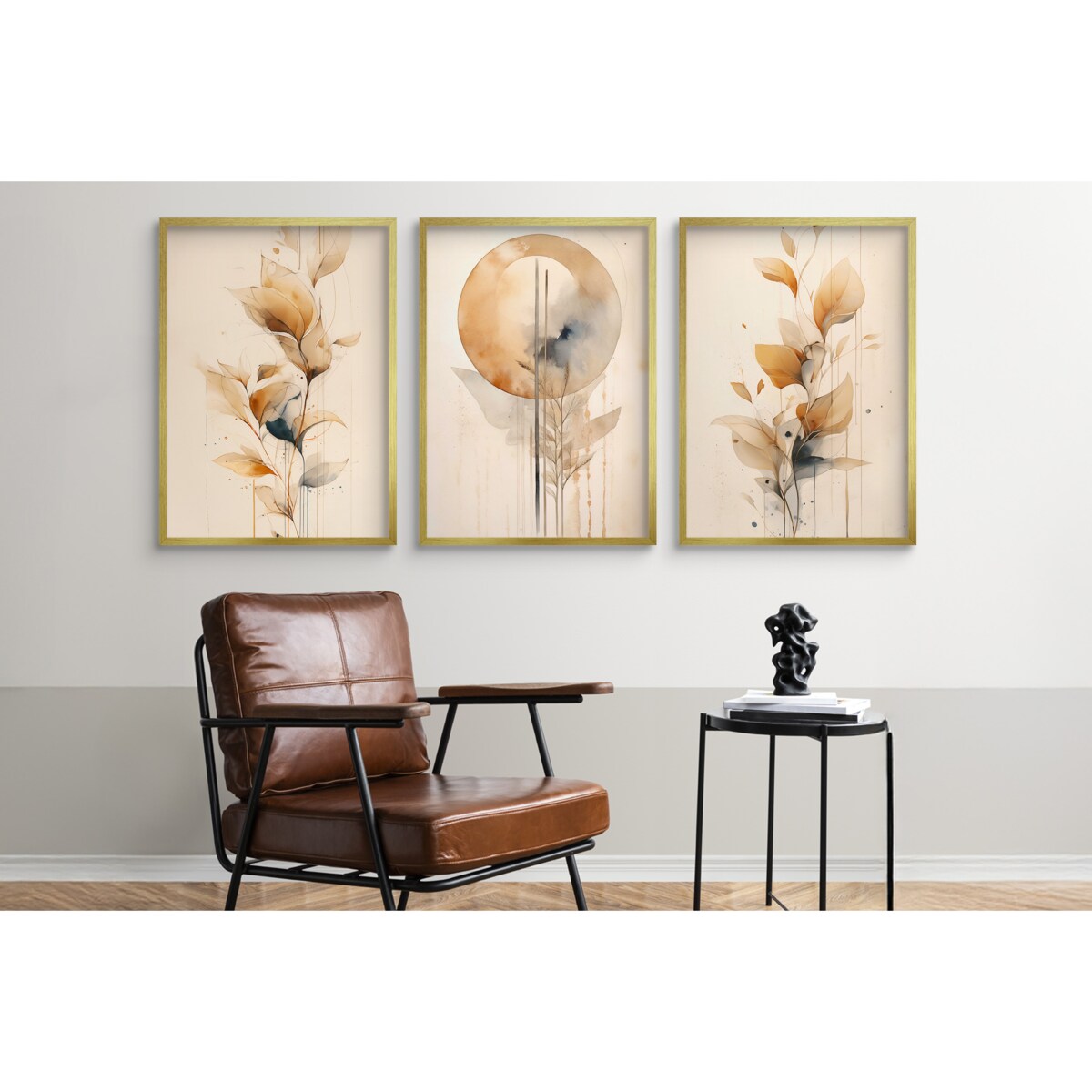 Plakaty w ramie Beżowe Obrazy na ścianę do Salonu Sypialni boho Liście