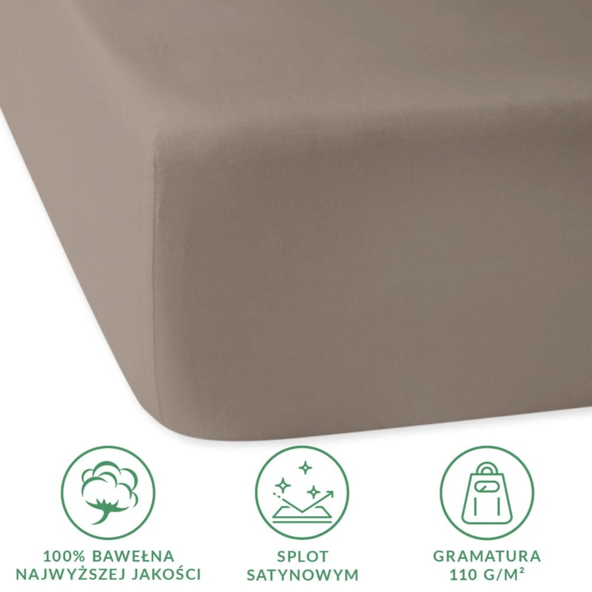 Prześcieradło satynowe z gumką ciemnobeżowe 140 x 200 cm
