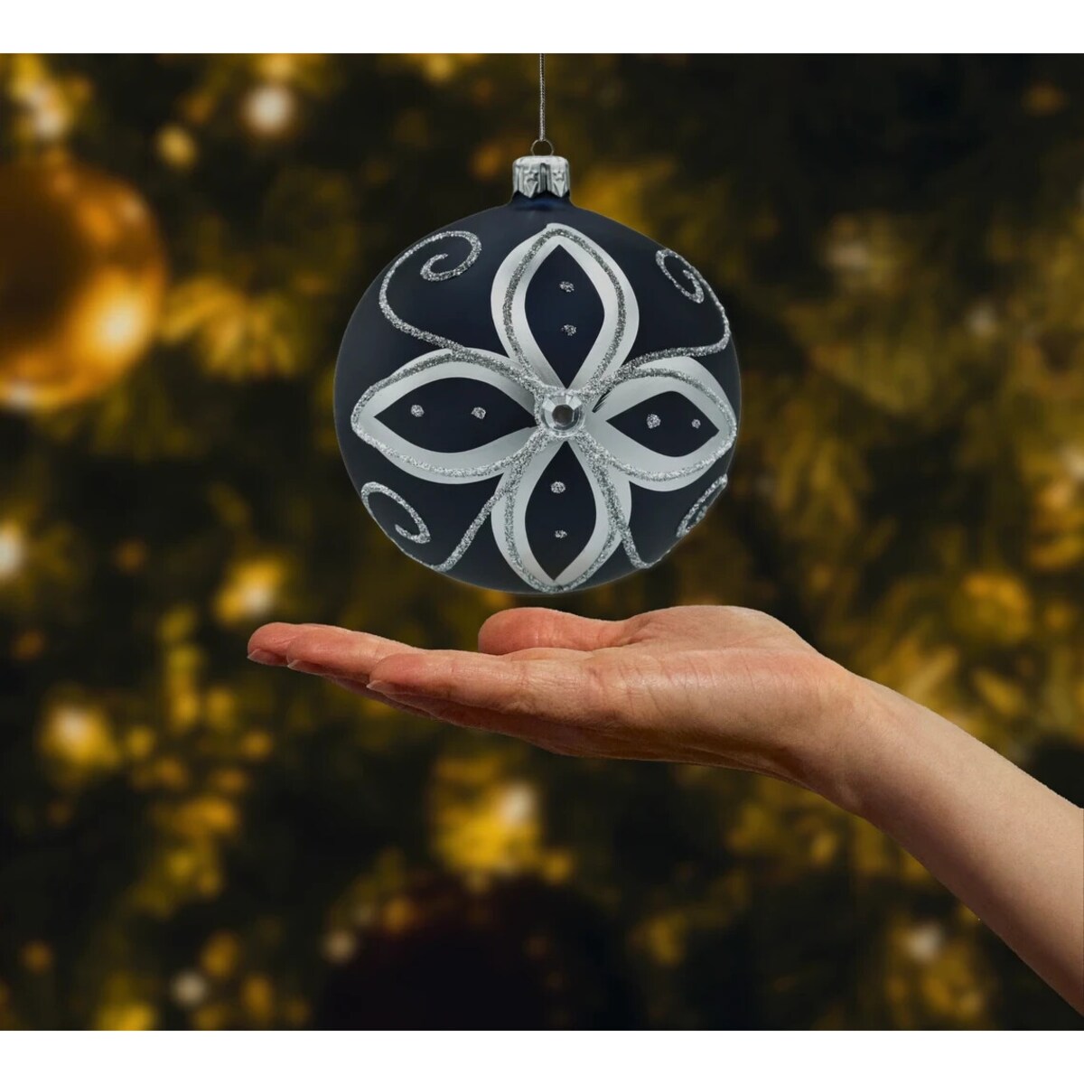 Bombki okrągłe: granatowe i białe