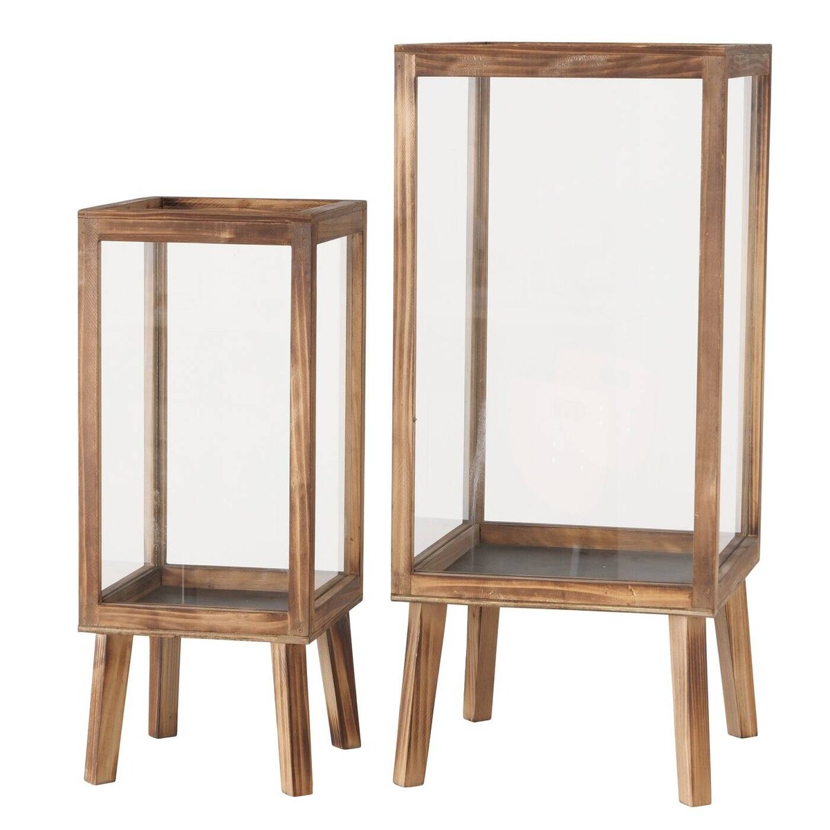 Lampiony drewniane MALIKA, duże, na nóżkach, 2 sztuki