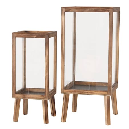 Lampiony drewniane MALIKA, duże, na nóżkach, 2 sztuki