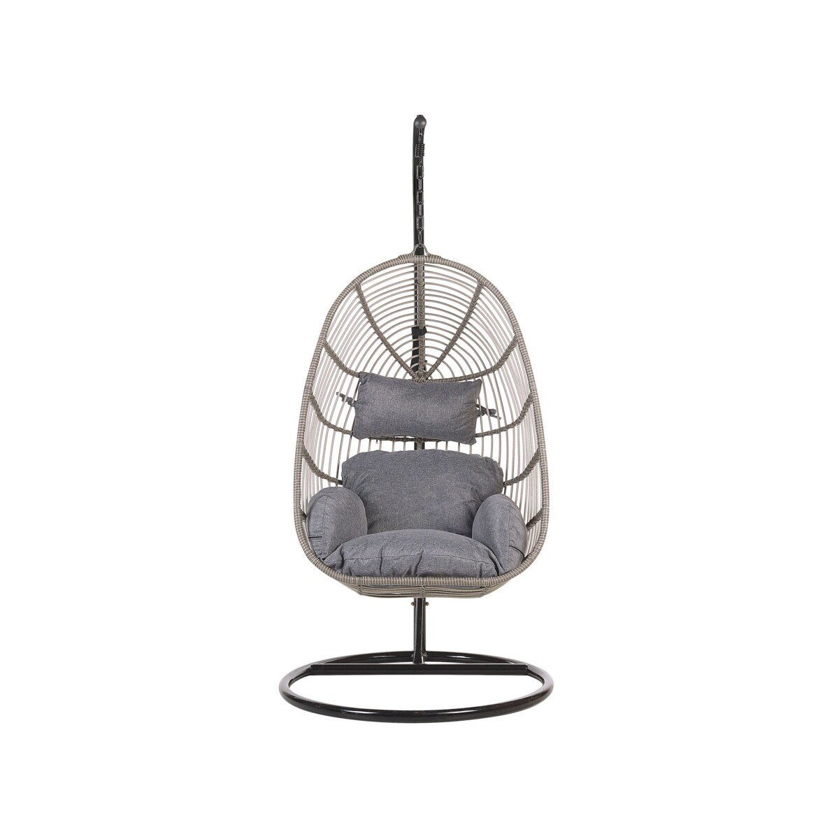 Fotel wiszący ze stojakiem z technorattanu szary CASOLI