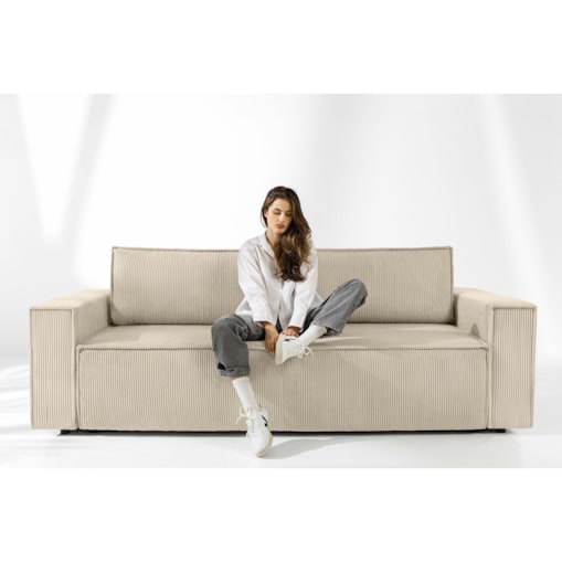 KONSIMO NAPI Sofa 3-osobowa z pojemnikiem pościel, kremowy