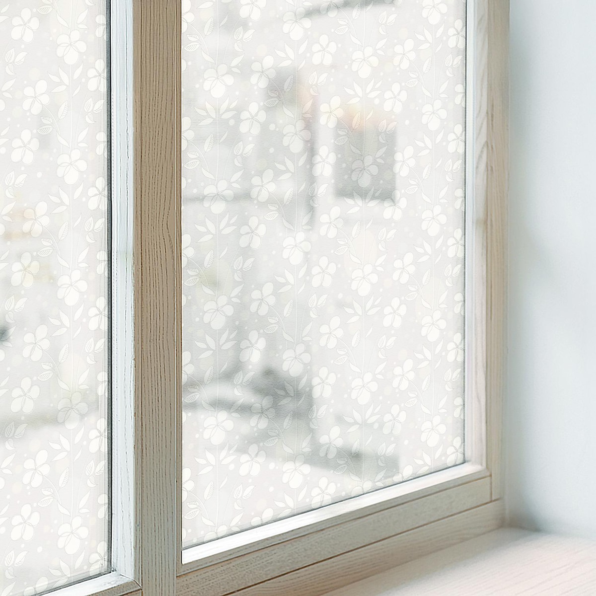 Naklejka okienna chroniąca prywatność - Delikatne kwiaty na jasnym tle - 200x116 cm