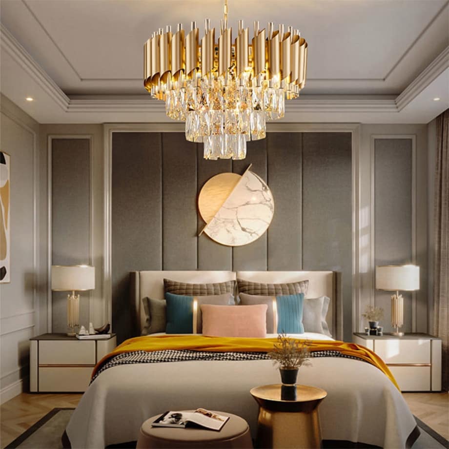 Lampa Sufitowa Kryształowa Glamour Złota Kryształ