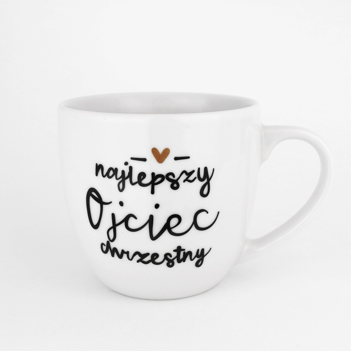 Biały kubek porcelanowy 300 ml - Złote serce i napis najlepszy ojciec chrzestny na chrzest dla ojca chrzestnego