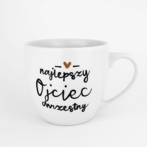 Biały kubek porcelanowy 300 ml - Złote serce i napis najlepszy ojciec chrzestny na chrzest dla ojca chrzestnego