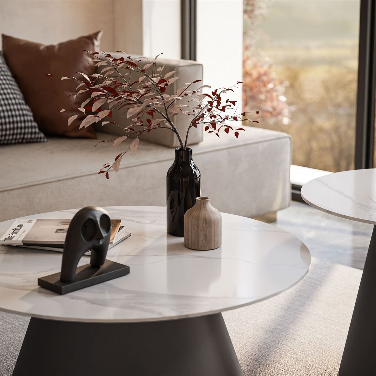 Okrągła ława 2w1 CARTELLE czarny marmur