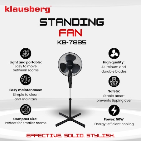 Wentylator podłogowy z pilotem i timerem 40cm 50W KLAUSBERG