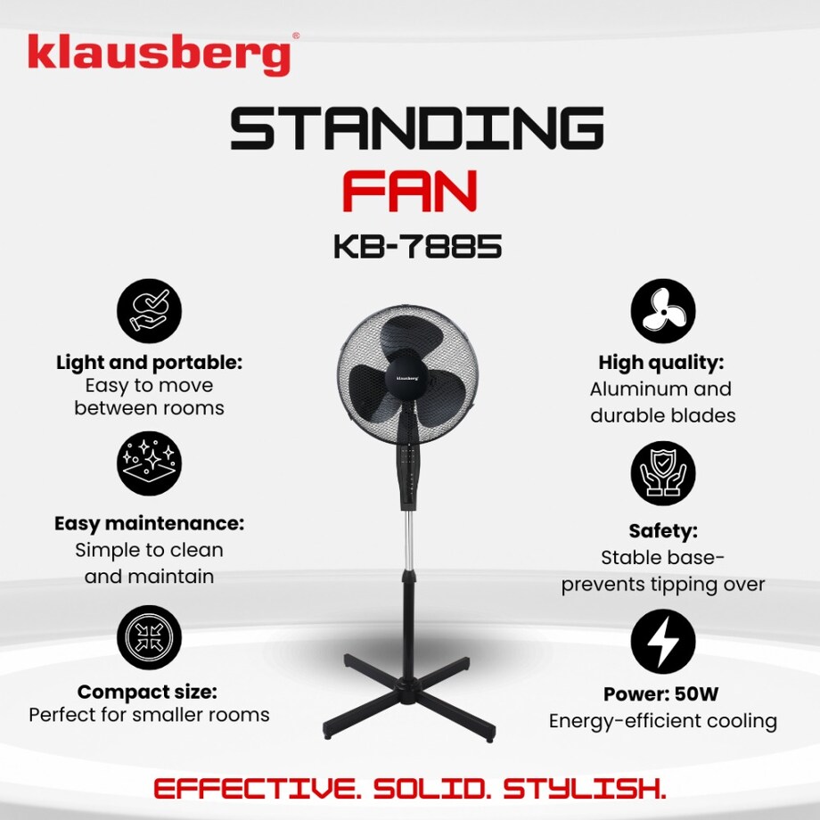 Wentylator podłogowy z pilotem i timerem 40cm 50W KLAUSBERG