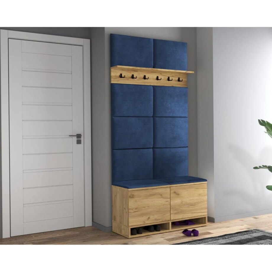 Szafka na buty z siedziskiem i wieszakiem DUBAI dąb craft/granatowa