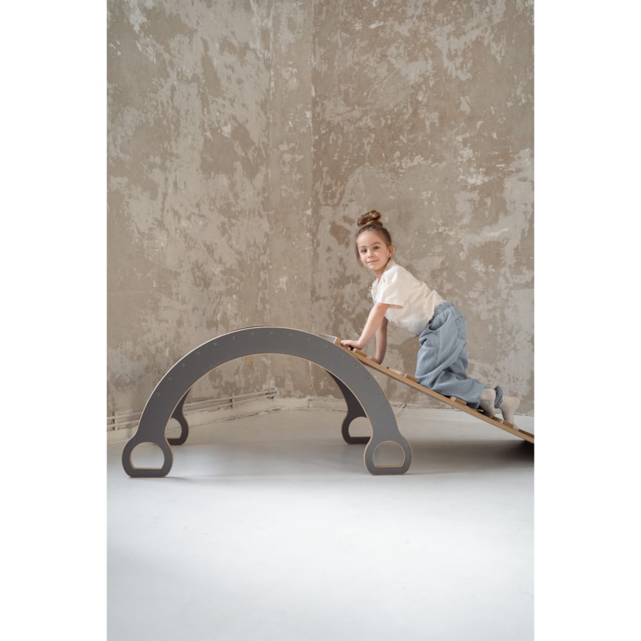 DUŻY bujak montessori + DUŻA zjeżdżalnia DRABINKA - szary