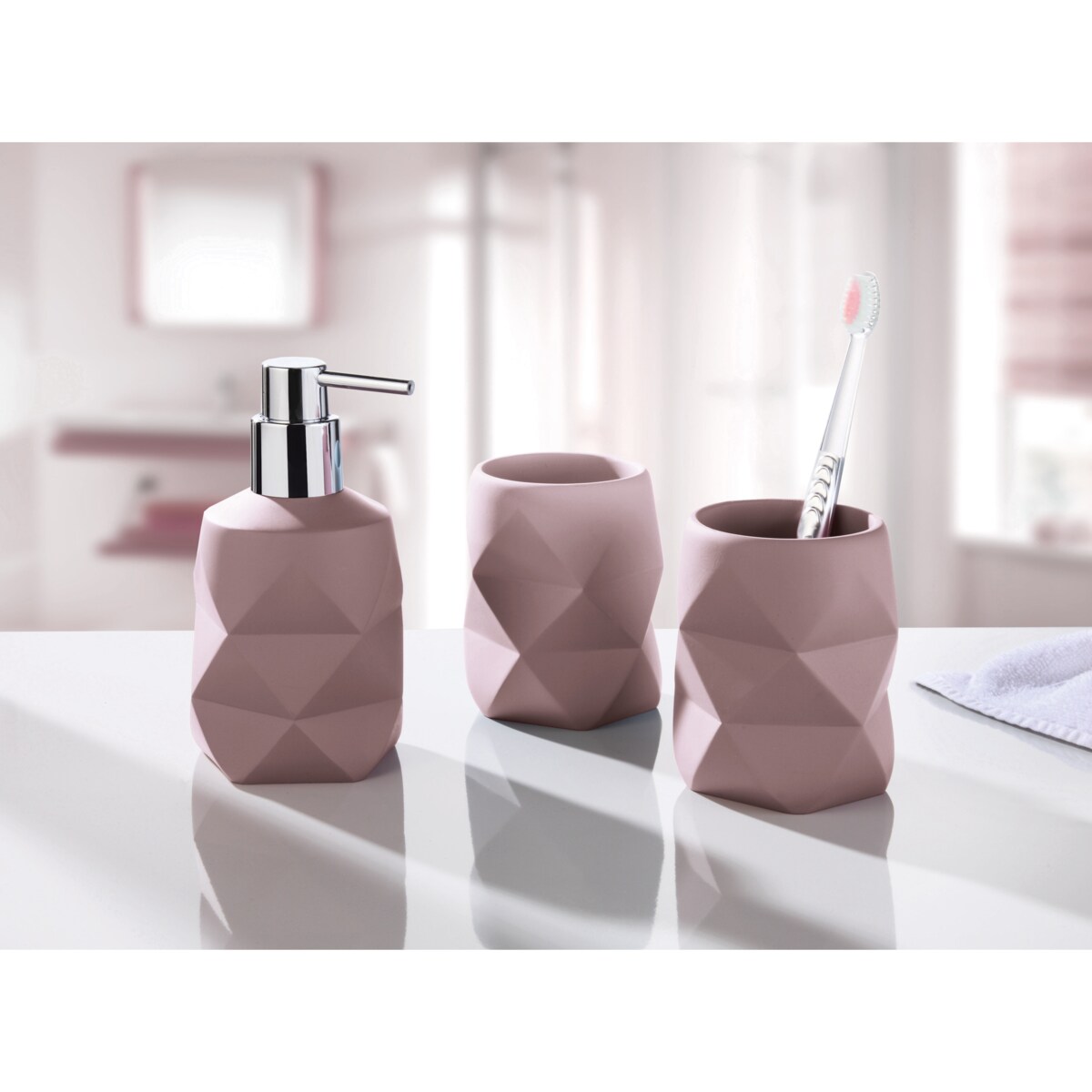 Kleine Wolke Crackle Kubek łazienkowy różowy mat kompozyt poliresin