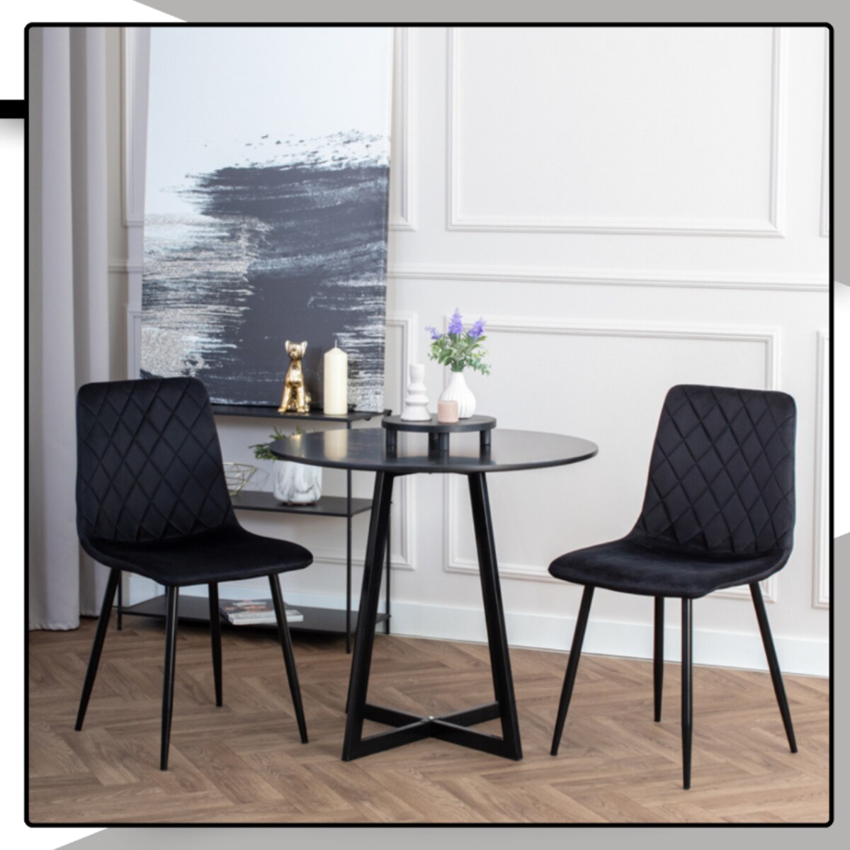 Krzesło czarne tapicerowane pikowane welurowe nowoczesne wygodne velvet