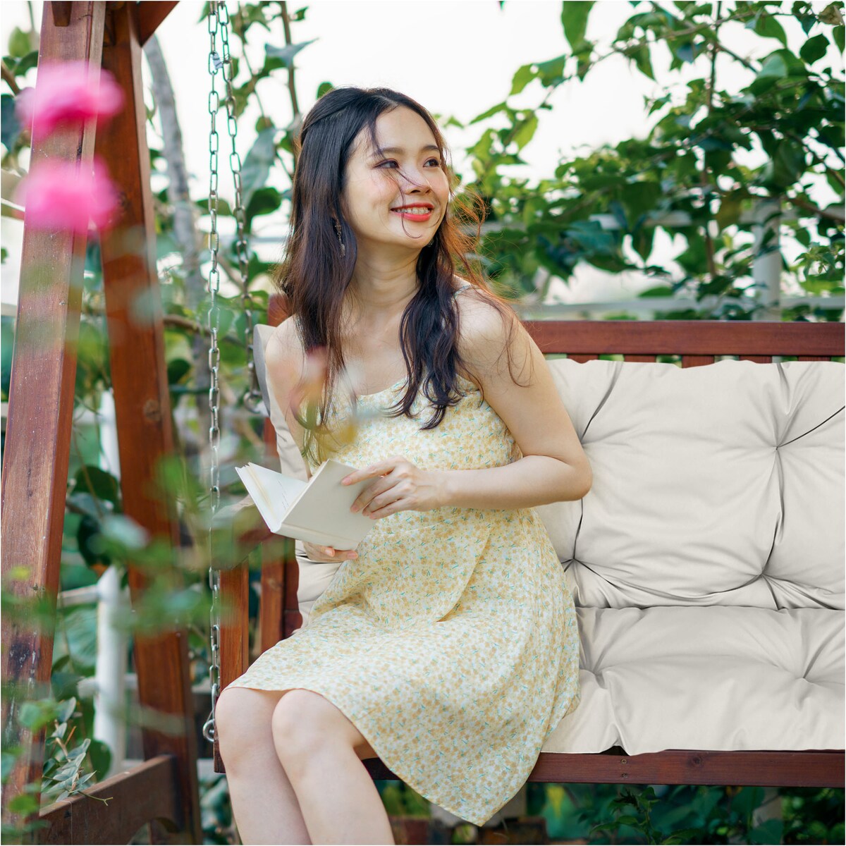 Poduszka Ogrodowa Na Huśtawkę Ławkę 100X60X50 Cm Na Meble Palety Wodoodporna Beżowa