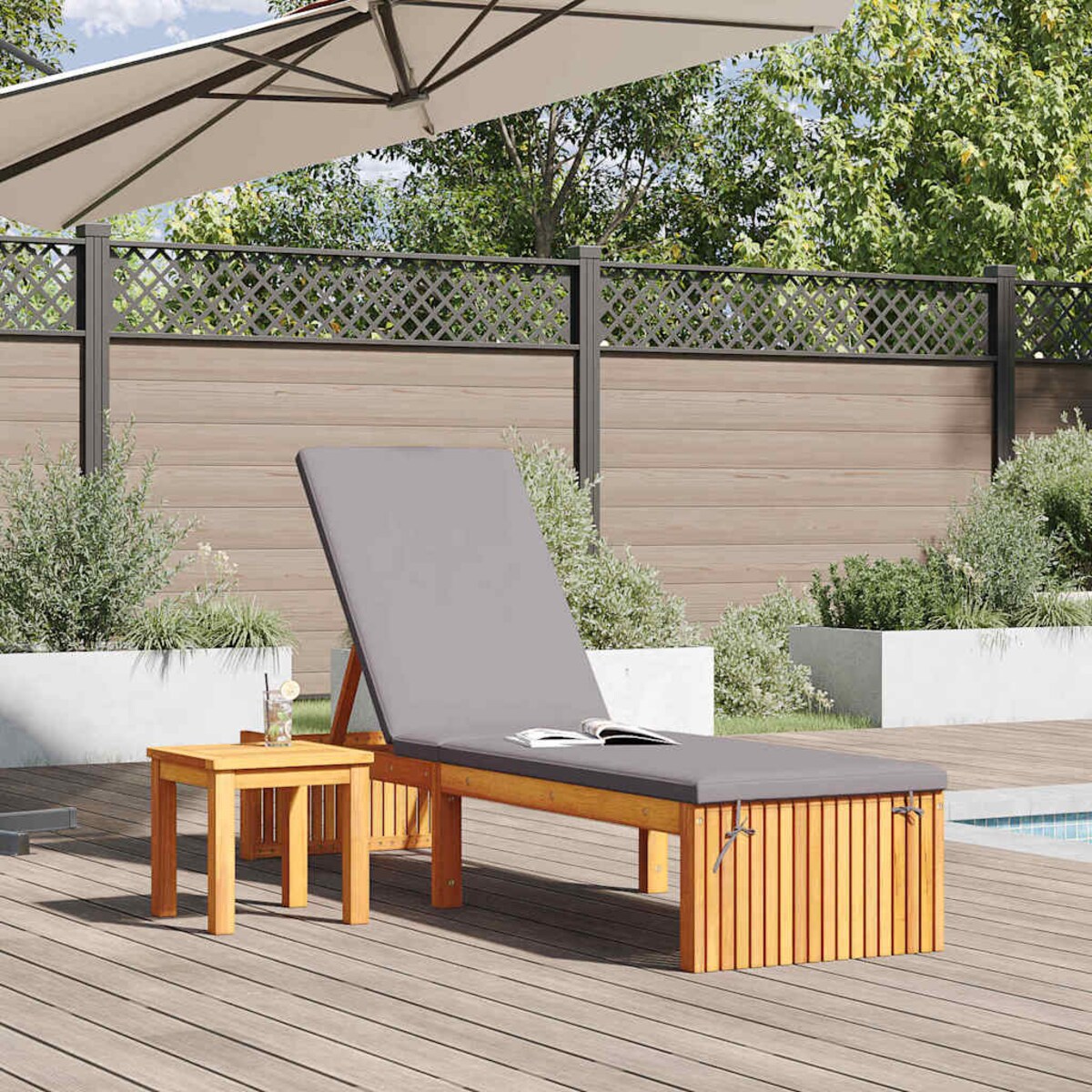 vidaXL Leżak z poduszką Brązowy 200 x 55 x 94cm Lite drewno akacjowe