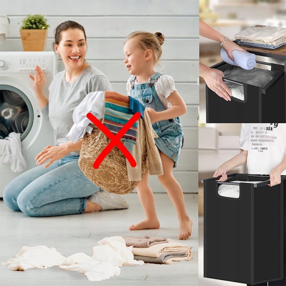 Kosz na pranie dwukomorowy duży z półką industrialny regał pojemnik loft