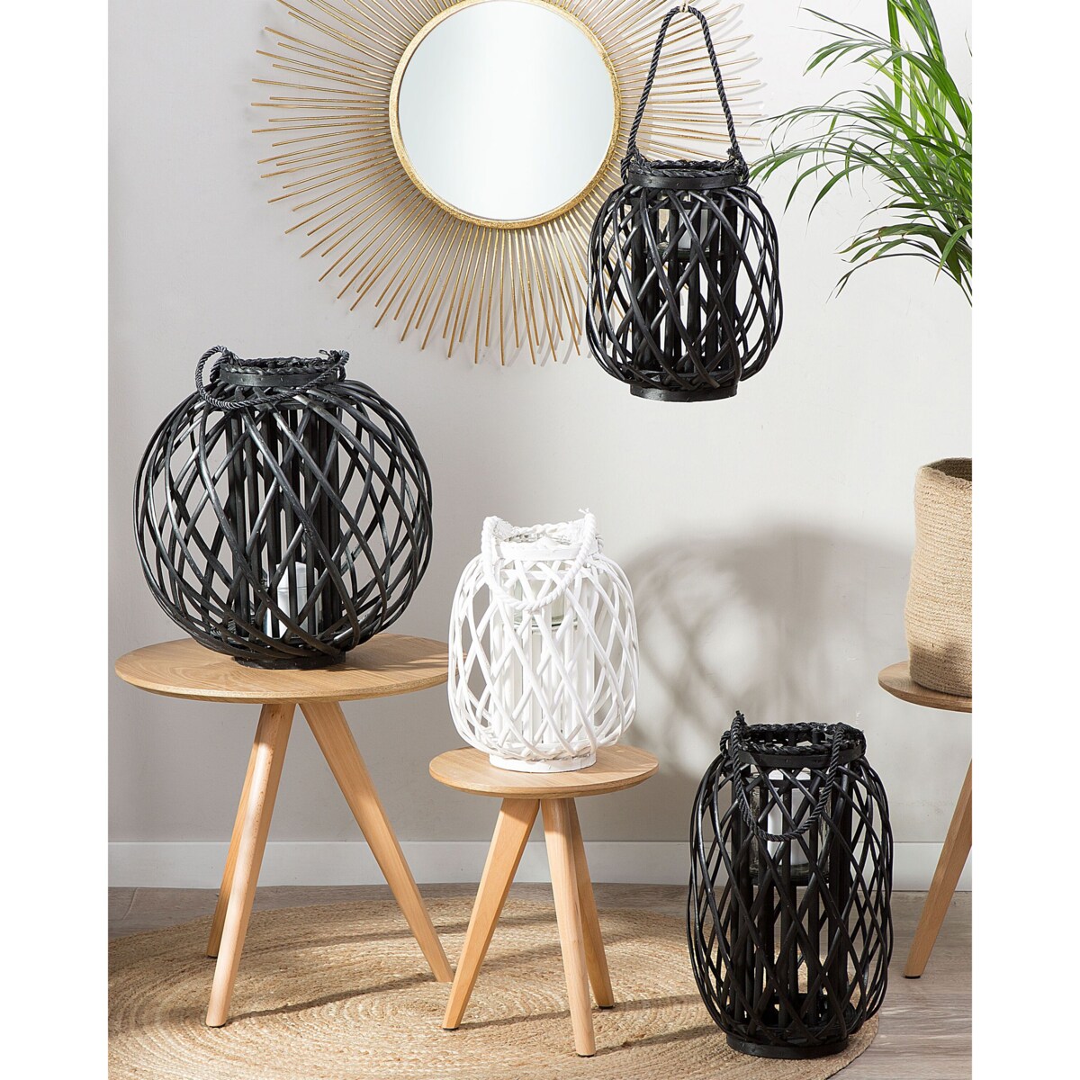 Lampion drewniany 30 cm biały MAURITIUS