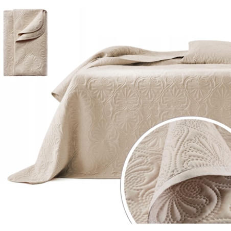 Narzuta na Łóżko Fotel Wersalkę Pikowana Leila Beżowa 240 x 260 xXL Duża Boho