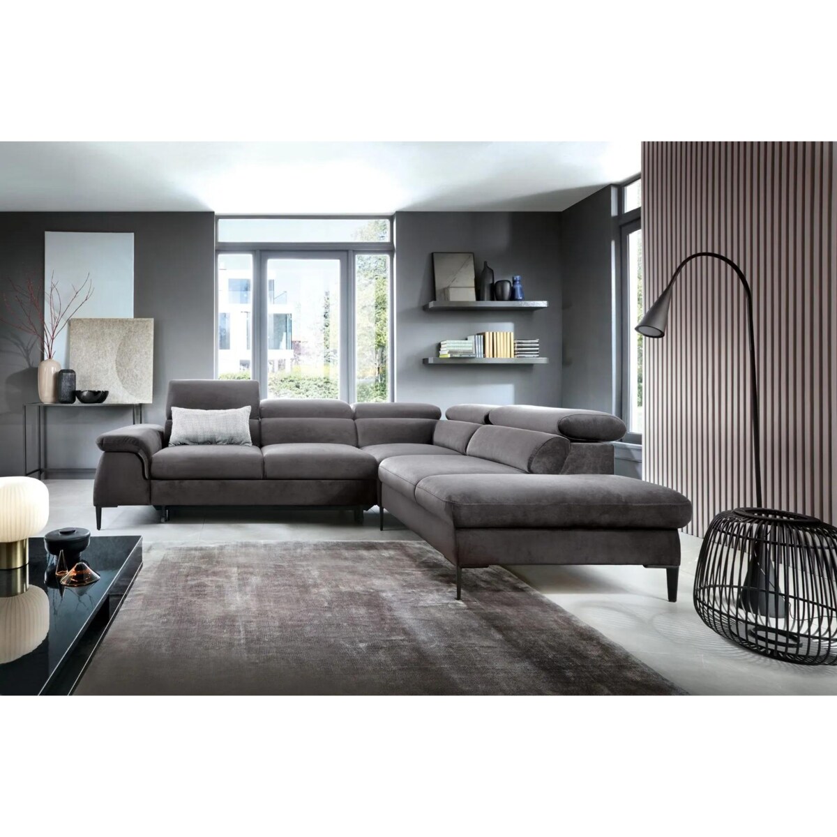 Narożnik z funkcją spania SIMON L ciemny szary prawy/lewy