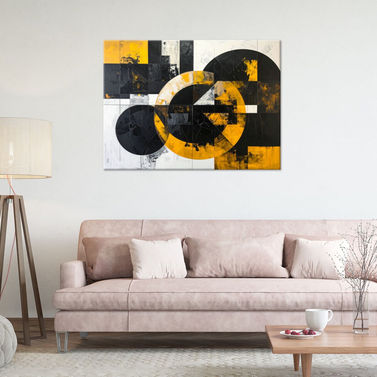 Obraz do salonu biura, Abstrakcja tekstura koła kształty czarno żólty 60x40cm