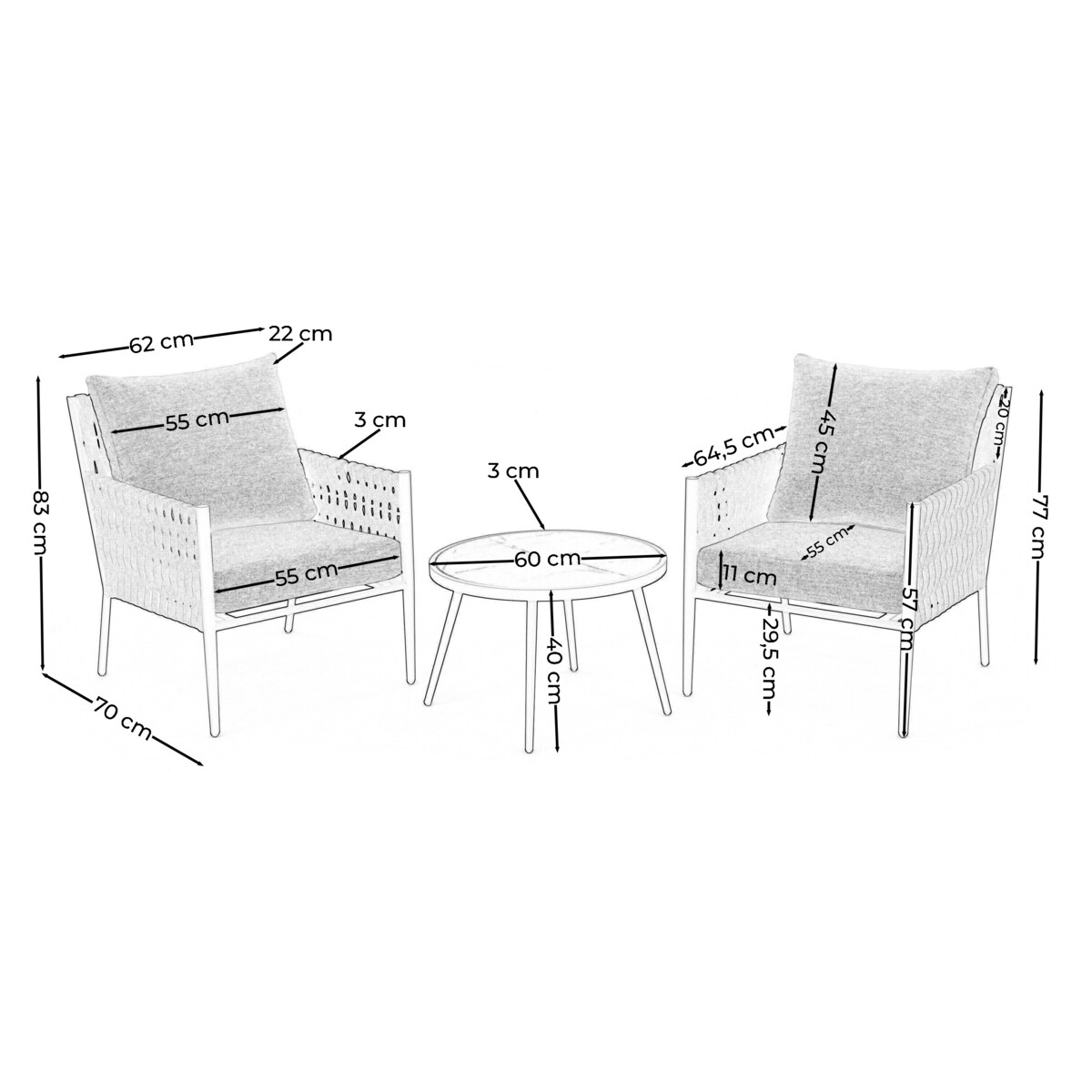 Zestaw mebli ogrodowych taras balkon aluminiowe BELIZE biało beżowe