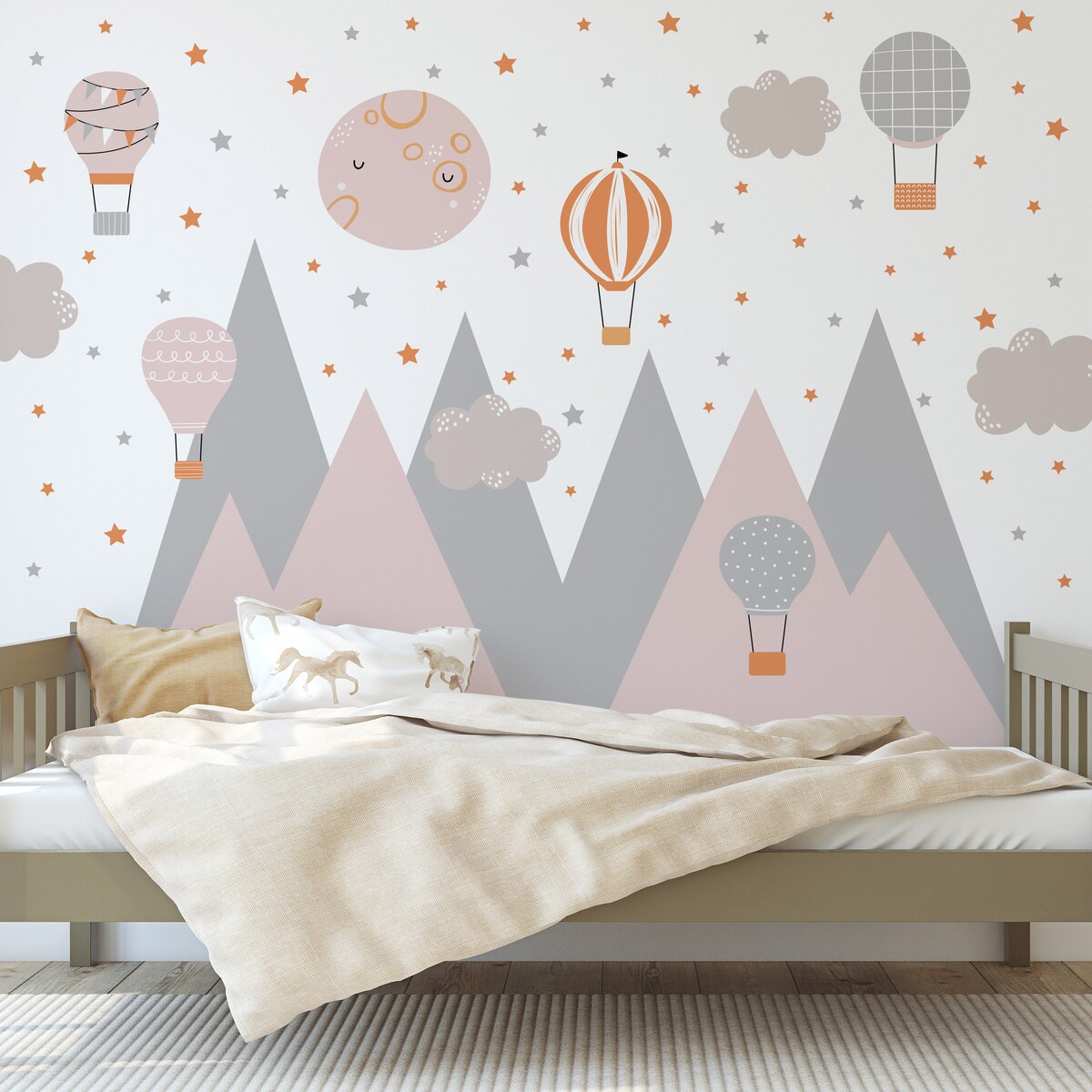 ZESTAW NAKLEJEK DLA DZIECI NA ŚCIANĘ RÓŻOWE GÓRY GWIAZDY CHMURKI