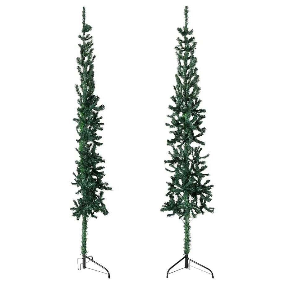 vidaXL Smukła choinka połówka ze stojakiem, sztuczna, zielona, 180 cm