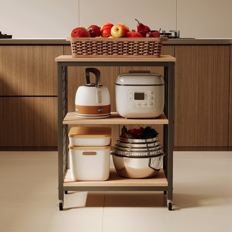 Szafka mobilna na kółkach jasny brązowy loft stolik wózek kuchenny 60 cm
