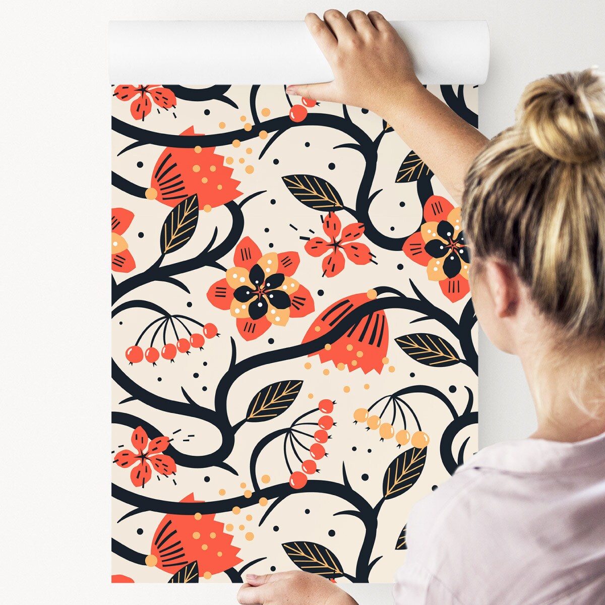 Tapeta Ścienna Do Jadalni Kolorowe Kwiaty Styl Retro Abstrakcja