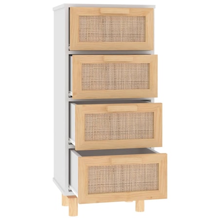 vidaXL Szafka, biała, 40x30x90 cm, lita sosna i naturalny rattan